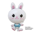 Detailed size specifications for a white Easter bunny foil balloon with blue vest - Easter White Rabbit