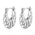 Silver croissant hoop earrings in stainless steel with elegant spiral textured design - Steel (MS-136)