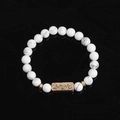 White turquoise beaded bracelet with vintage gold metal plate engraved with Active - White Turquoise-Active