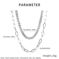 Macro detail of stainless steel curb and paperclip chain set showing sizes and textures - Double Layered Cuban Link and Paperclip Chain Style (KN235292-Z)
