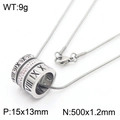 Silver multi-layered stainless steel necklace with Roman numerals and shell inlay - Steel Rhinestone KN237976-GC
