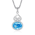 S925 silver gourd necklace featuring a large blue oval gemstone with heart-shaped detail - Aqua