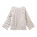 Flat lay of an oversized beige knitted sweater with chunky cable stitch patterns - S / Milky White