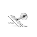 Titanium silver stud earring with leaf-shaped zircon crystals and size measurement labels - Wing Leaf Style (T2555-3) / Silver