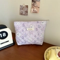 Lavender quilted cosmetic bag with floral rabbit pattern and Sozakka woven label - Angel Animal