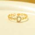 Verstellbarer S925 Sterlingsilber Ring mit vergoldetem D-Buchstaben und Kristalldesign - Gold-Buchstabe D