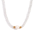 Collier de perles avec perles facettées transparentes, perle d'eau douce et détails dorés - Blanc Clair