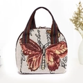 Ethnic style handbag with a red-brown butterfly tapestry pattern and brown webbing straps - Red Butterfly