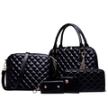5-piece black quilted tote set with gold hardware and matching crossbody bag wallets - Five-Piece Set / Black