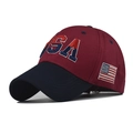 Detailed embroidery of USA letters and American flag patch on cotton baseball cap - Adjustable / USA Cotton Wine Red