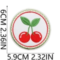 Detail view of cherry embroidery patch with size dimensions 5.9cm x 6cm on white background - Realistic Double Cherry (2号)