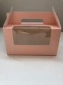 Pink paper muffin box for 2 cupcakes with clear window and convenient handle design - Pink