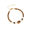 Tiger stone beaded stainless steel necklace with brown barrel beads and golden chain - Tiger Eye Stone Beaded Stainless Steel Bracelet (4#)