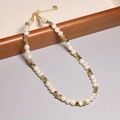 2mm natural tourmaline necklace with golden square beads and small heart charm - XL0089 Pearl and Gold Square Beads