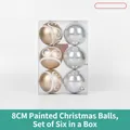 Set of 6 gold and silver 8cm Christmas balls with swirling texture in clear gift box - 8CM Mixed Decorative Ball Set (Set of 6)