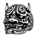 Anello punk vintage in acciaio inossidabile con design dettagliato della maschera Prajna - US 7 / Color Acciaio