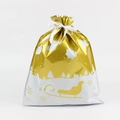 Christmas drawstring gift bag in gold and white with snowflake and sleigh patterns - Golden Sleigh / 39x51cm
