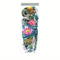 Waterproof full arm temporary tattoo WD-047 featuring oriental dragons and pink lotuses - WD-047/Pink Lotus Wave Dragon