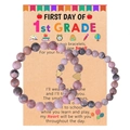 Set di bracciali con cuore in pietra naturale per il primo giorno di scuola - Biglietto Pre-K / Grigio rosato