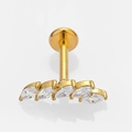 Golden crown leaf lip stud with marquise-cut zircons and internal threading - Gold|5 / One Size