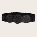 Cintura elastica larga nera con paillettes e una grande fibbia rotonda glitterata - Nero