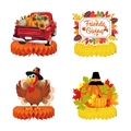 4-piece Thanksgiving honeycomb centerpieces with turkey, pumpkin truck and Friendsgiving sign - Thanksgiving Honeycomb Centerpiece