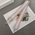 Pink and grey woven wide replacement shoulder strap with silver metal hooks for handbags - Grey Pink + Silver Hook