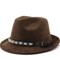 Cappello fedora in pelle scamosciata testa di moro con fascia in pelle e fibbia - M (56-58cm) / caffè