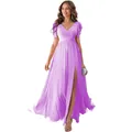Elegant lavender chiffon bridesmaid dress featuring a V-neckline and high leg slit - US size 2 (S) / Tops / Light Purple