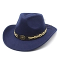Dark blue western cowboy felt hat featuring cattleman crown and bull head buckle band - M (56-58cm) / Navy Blue