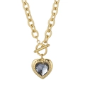 Gold-plated stainless steel chain necklace with grey heart gemstone and toggle clasp - Gold Dark Gray Heart (KN229685-Z)