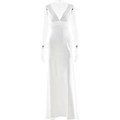 Robe de soirée longue blanche élégante en mousseline avec col en V et taille haute - S / Blanc