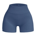 Dark blue high waisted seamless yoga shorts with vertical ribbed texture and elastic waist - Blue