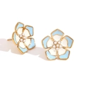 Elegant 18K gold plated flower earrings with white enamel petals and blue trim - Petal Stud Earrings (Blue/White)