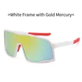 White frame sports sunglasses with gold mercury lenses and red non-slip temple tips - White Frame Gold Mirror