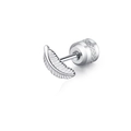 Silver stainless steel feather stud earring with textured screw back for men and women - Feather & Rhinestone Style / 1 Piece / Steel