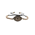 Verstellbares Evil Eye Armband mit vergoldeten Kupferperlen und schwarzer Flechtkordel - Bunte Metallperlen Schwarzes Seil