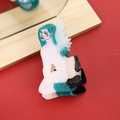 Pinza para el cabello de acetato con diseño de ángel de pelo verde y alas blancas puras - Ángel Femenino