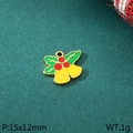 Christmas bell charm in golden metal with green holly leaves and red berry detail - Christmas Bell Holly Leaf Style (KLJ10429-ZLA)