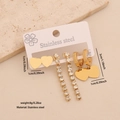 Golden stainless steel earring set with heart studs and rhinestone drop pendants - Style 6 Heart Set