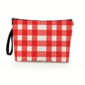 Borsa per cosmetici a scacchi bianchi e rossi con cerniera nera e cinturino - 17*25cm (Lino) con Cinturino / Scacchiera Rossa e Bianca Fine (Stile 2)