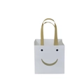Square white paper gift bag with a gold smile design and flat gold handles - Smiley Style / White / 10*10*10cm