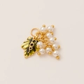 Detail of 18K gold-plated grape pendant with green enamel leaf and white faux pearls - Single Pendant (No Chain) / Pearl Grapes