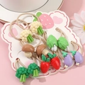 Élastiques à cheveux mignons pour filles avec pendentifs légumes sur fond rose doux - Lot de 6 Paires Style Légumes (12 Pièces)