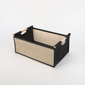 Black felt and wicker rectangular storage basket with round wooden handles for home organizing - Non-woven Bamboo Woven Style (34.5*21*14cm)