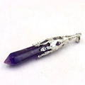 Natural amethyst hexagonal prism pendant necklace with silver filigree metal wrap - Without Chain / Purple Crystal