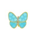 Blue natural shell butterfly brooch with gold plating and crystals for women - Gold & Lake Blue