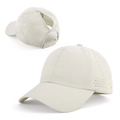 Detail of beige quick-dry baseball cap with laser-cut holes and high ponytail opening - Adjustable / Beige