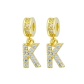 Golden metal alphabet K pendant with sparkling cubic zirconia pavé for DIY jewelry - Letter-K