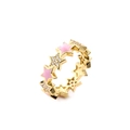 Adjustable gold plated star ring with pink enamel and sparkling micro cubic zirconia - Pink